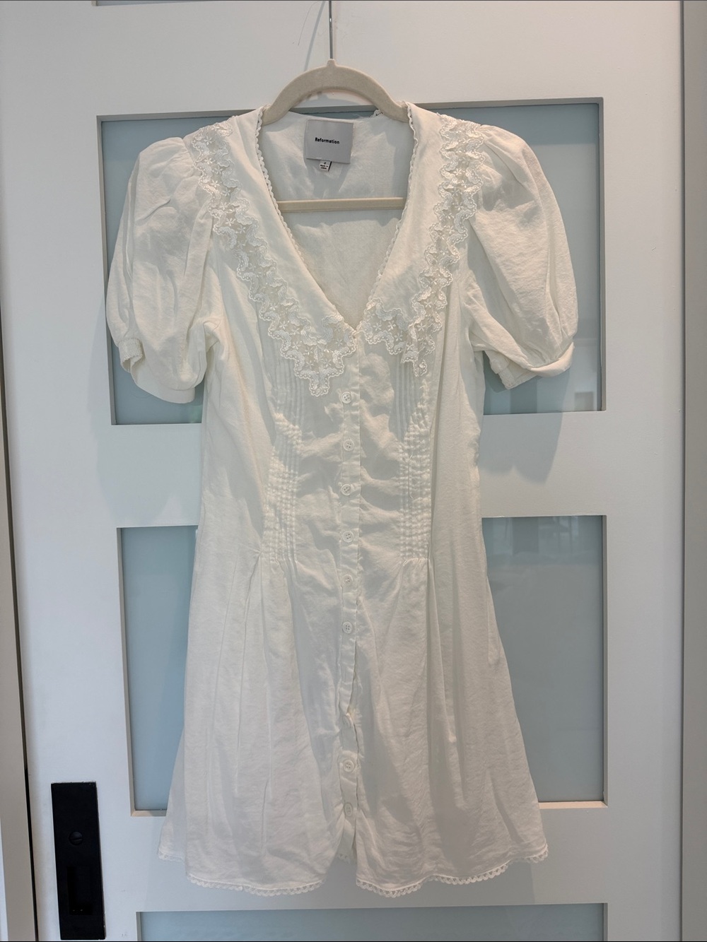 Reformation Nonie Dress White V-Neck Lace-Trim Mini